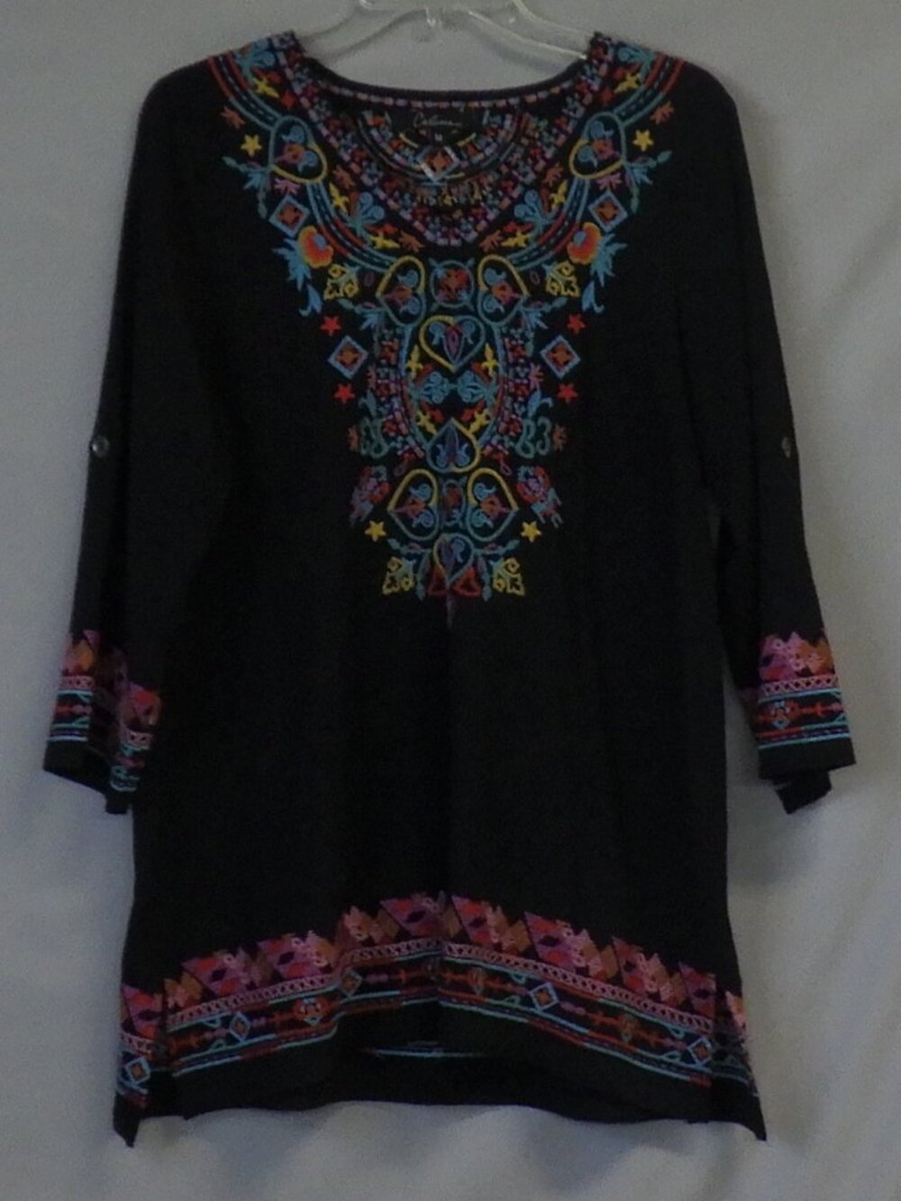 Calessa Black Embroidered Tunic Top